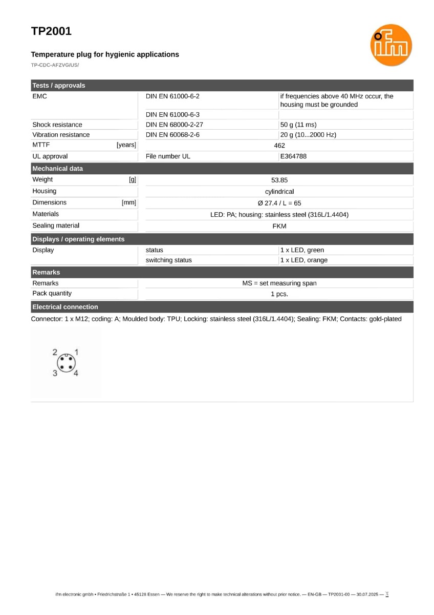 TP2001 \ efector 600 \ Temperature sensors \ TP-CDC-AFZVG/US/ \ US \