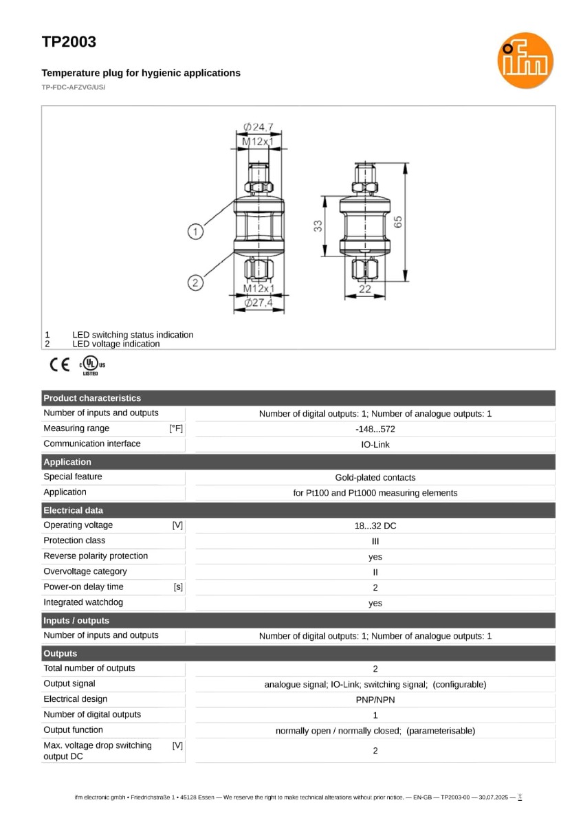 TP2003 \ efector 600 \ Temperature sensors \ TP-FDC-AFZVG/US/ \ US \