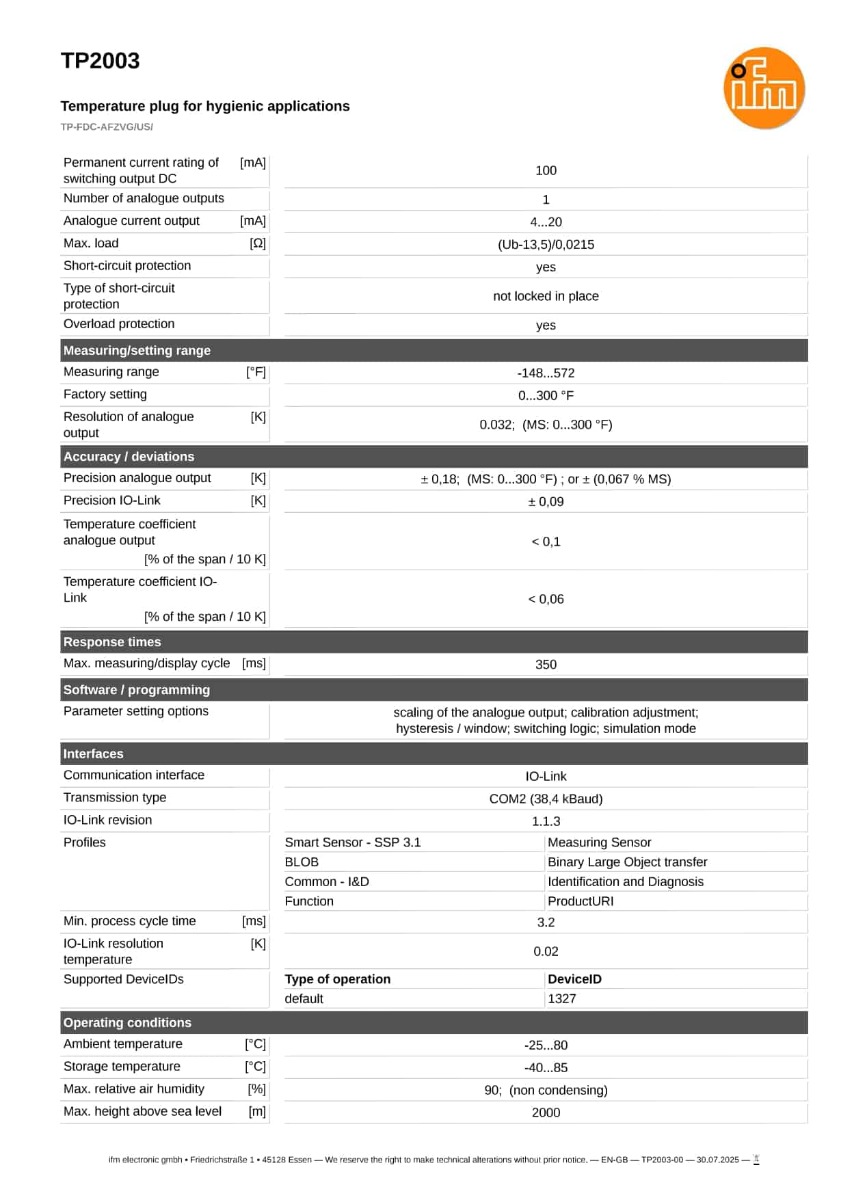 TP2003 \ efector 600 \ Temperature sensors \ TP-FDC-AFZVG/US/ \ US \