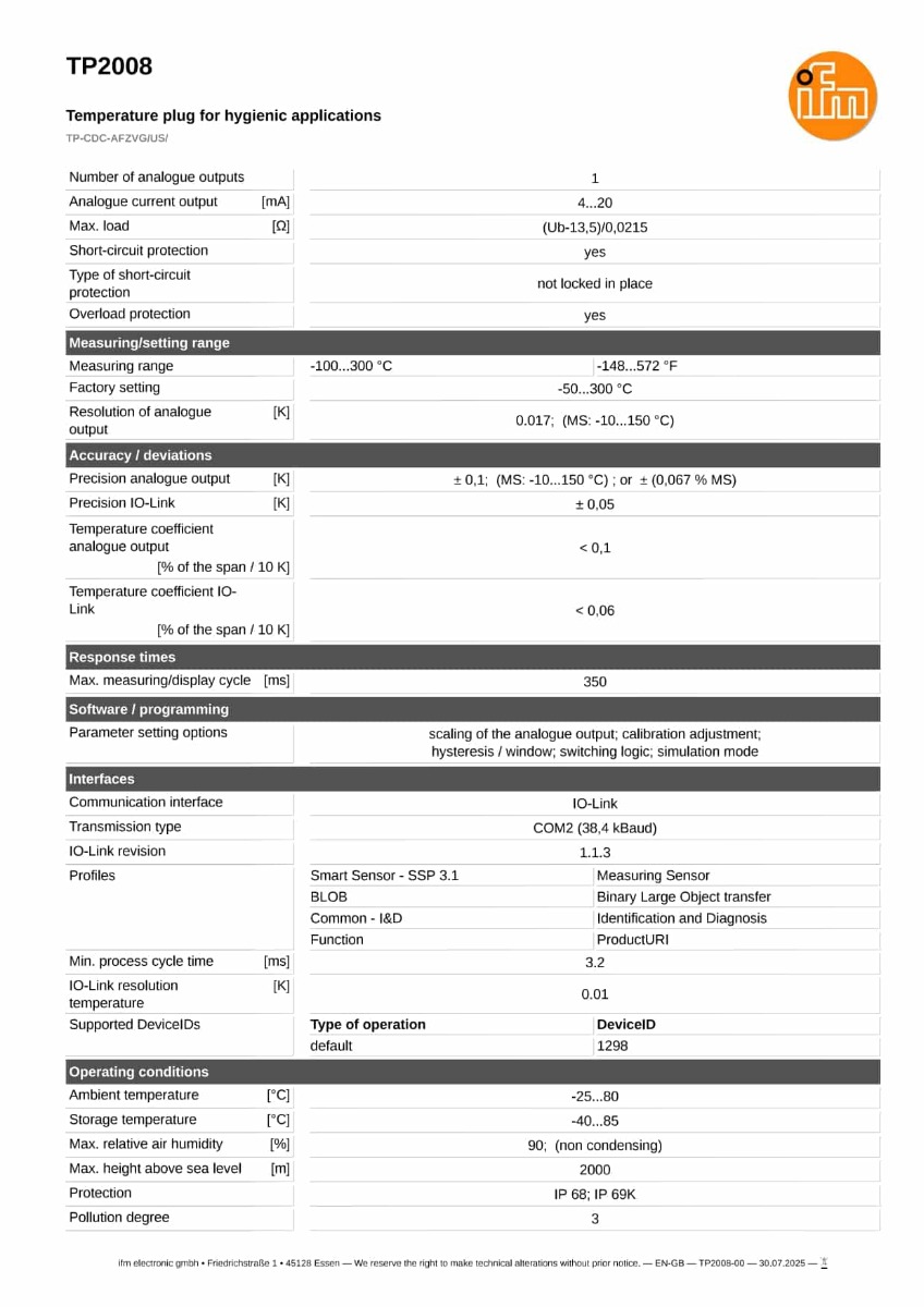 TP2008 \ efector 600 \ Temperature sensors \ TP-CDC-AFZVG/US/ \ US \