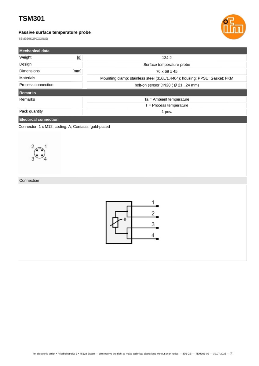 TSM301 \ efector 600 \ Temperature sensors \ TSM020K2PCXX/US/