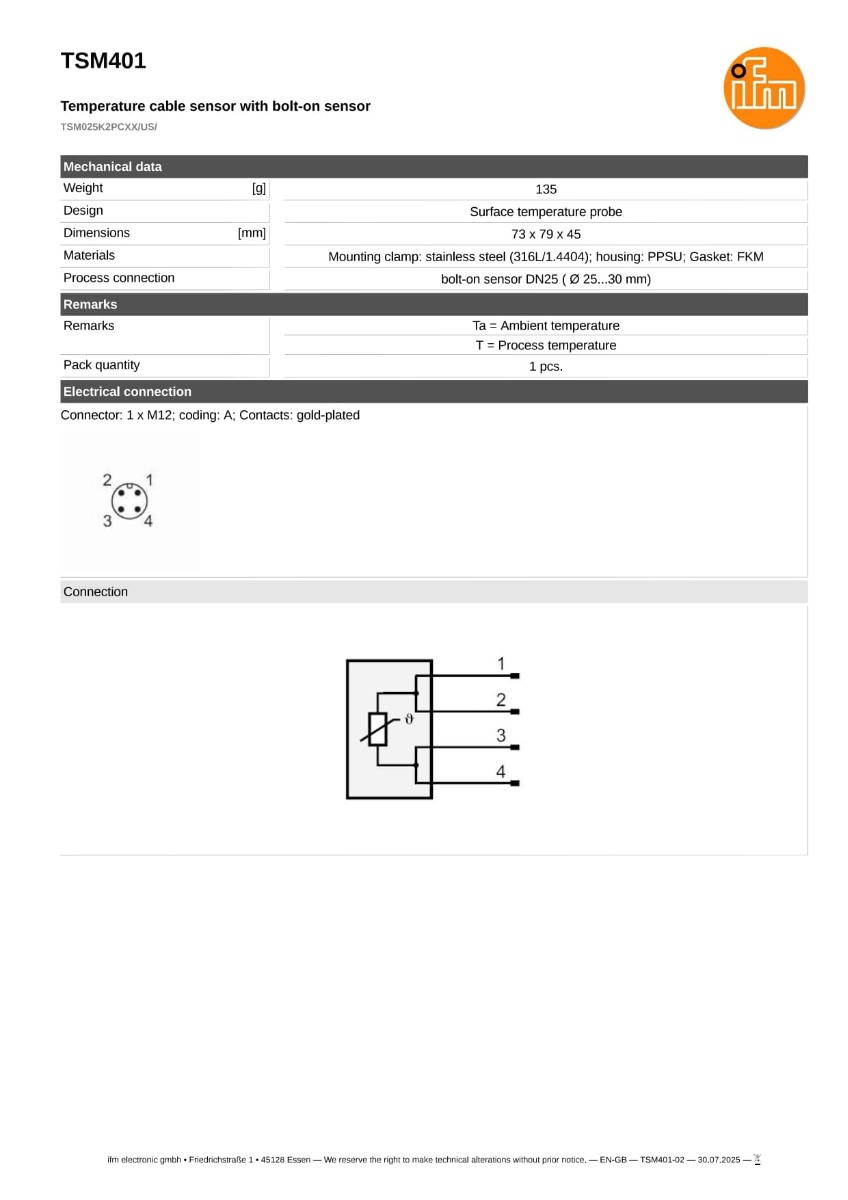 TSM401 \ efector 600 \ Temperature sensors \ TSM025K2PCXX/US/ \ US \
