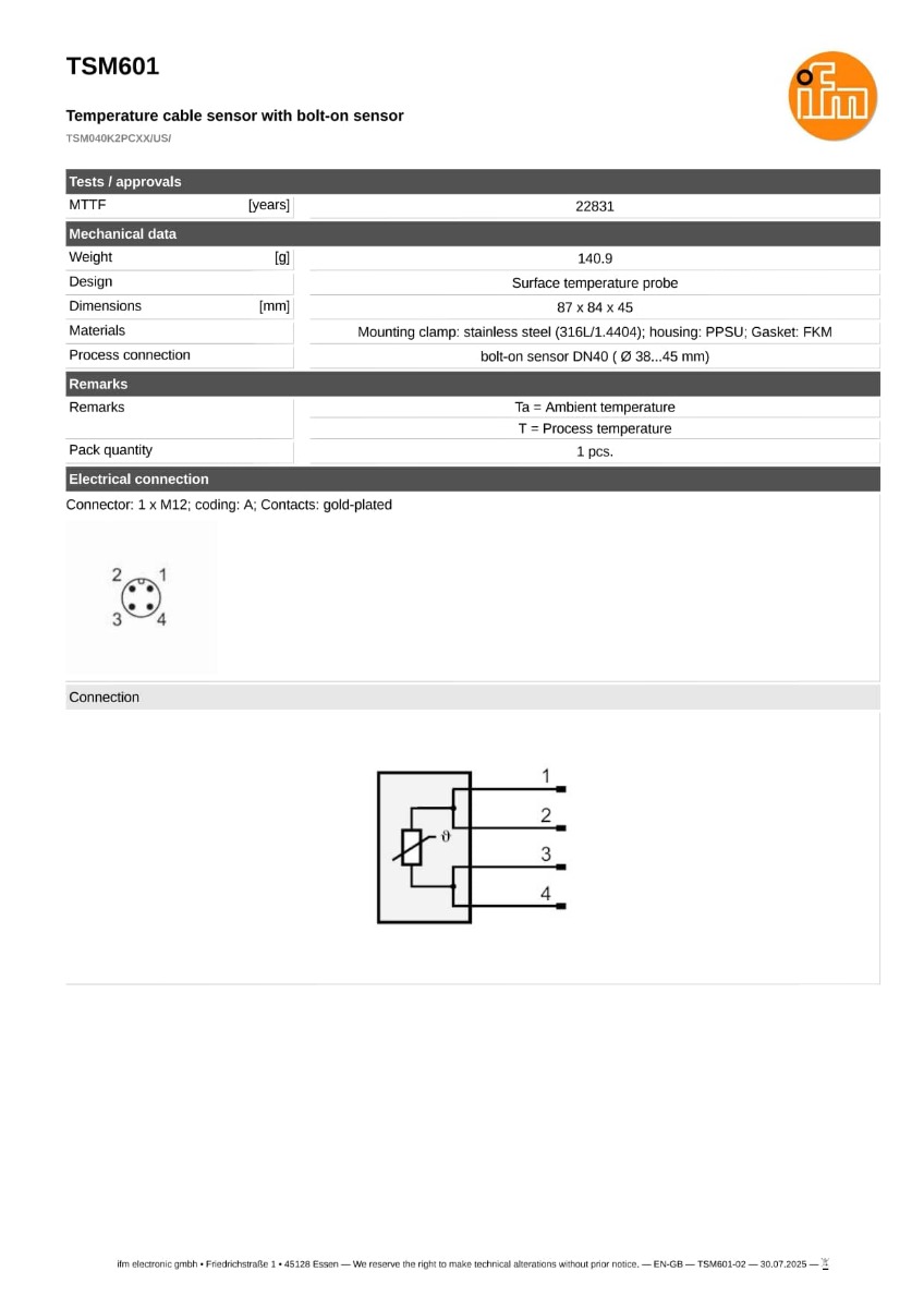 TSM601 \ efector 600 \ Temperature sensors \ TSM040K2PCXX/US/ \ US \