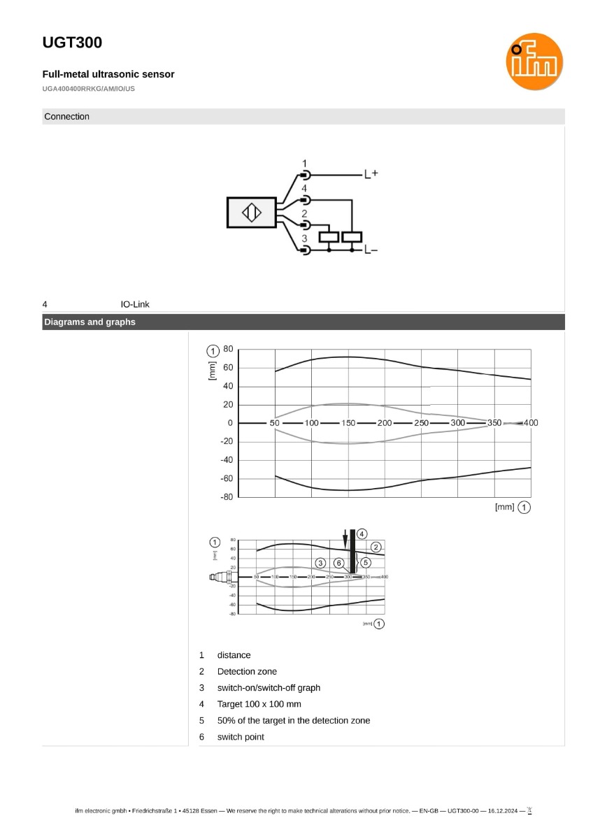 UGT300 \ efector 230 \ Ultrasonic sensors \ UGA400400RRKG/AM/IO/US
