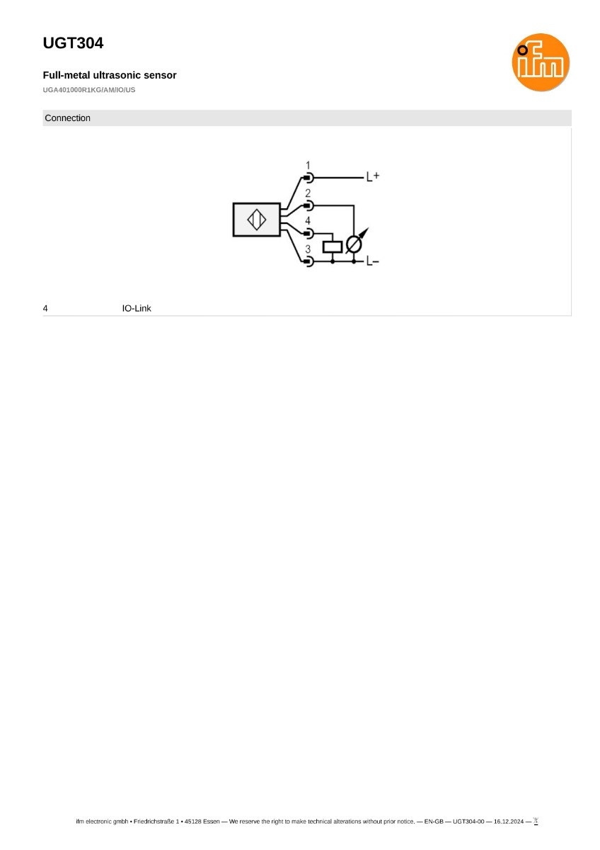 UGT304 \ efector 230 \ Ultrasonic sensors \ UGA401000R1KG/AM/IO/US \ IT