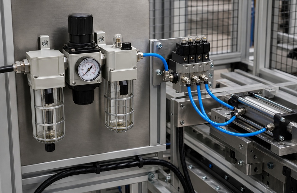 Air Preparation Units FRL เชื่อมต่อกับระบบนิวเมติกส์ในเครื่องจักร