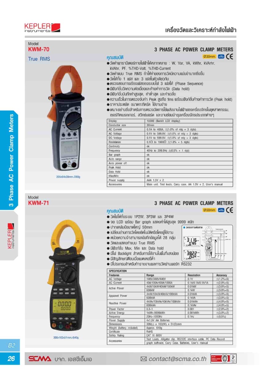 KWM-70 KEPLER แคล้มป์วัดกำลังไฟฟ้า 400A AC