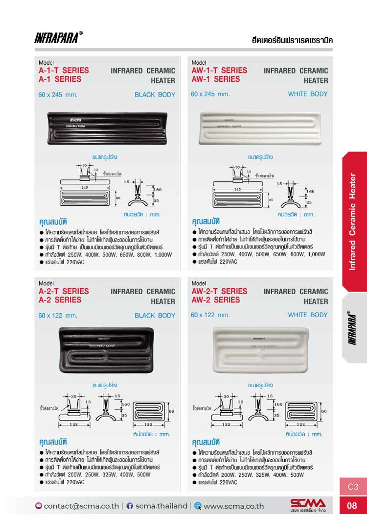 หน้าแคต C3-08 ฮีตเตอร์อินฟราเรดเซรามิค INFRAPARA A-1-T SERIES