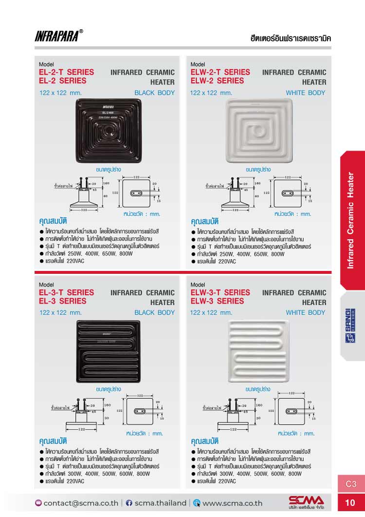 หน้าแคต C3-10 ฮีตเตอร์อินฟราเรดเซรามิค INFRAPARA EL-3-T SERIES