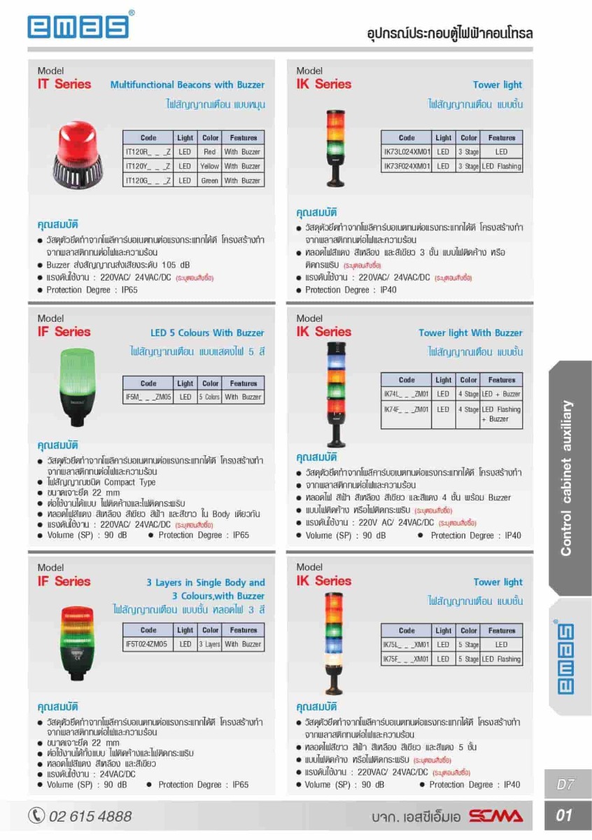 IK74L220ZM01 Tower Light แบบติดค้าง 4 Stage,Buzzer,220VAC,70mm