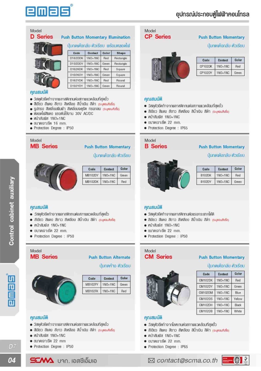 MB102DK 1NO+1NC RED EMAS Push Button Momentary 22mm.