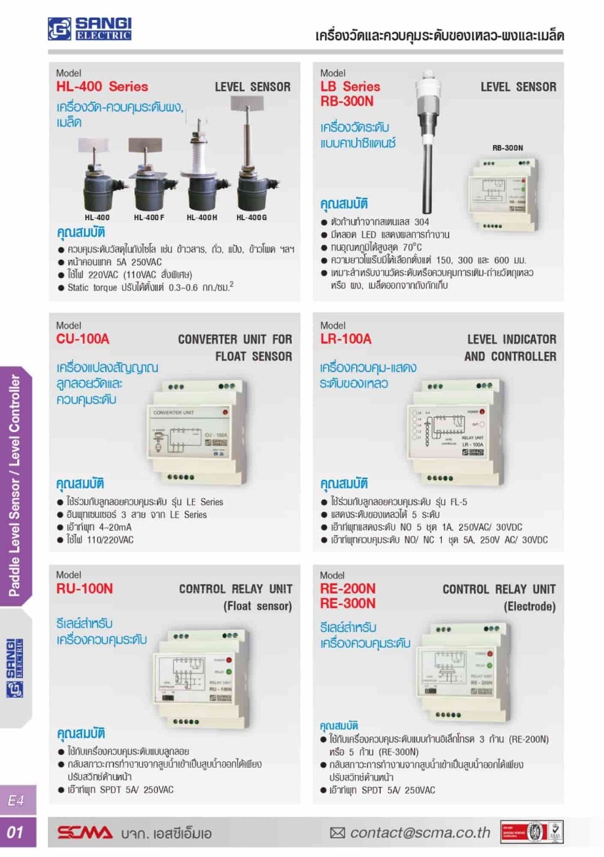 HL-400 L=120mm AC220V เครื่องควบคุมระดับแบบใบพัด (Level switch Rotary paddle) SANGI 