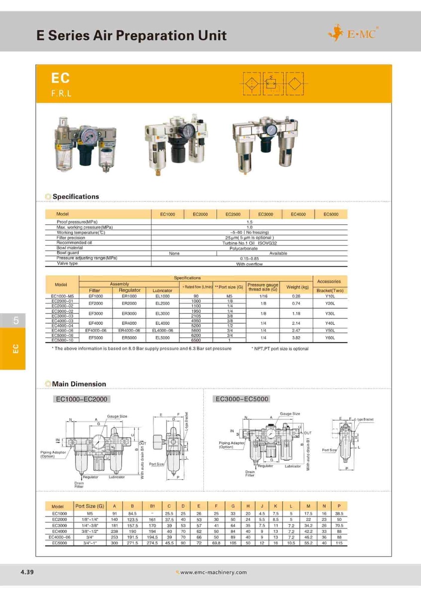 EC4000-044-P \ Air Preparation Unit \ Filter+Regulator+Lubricator / PT1/2” \ E.MC