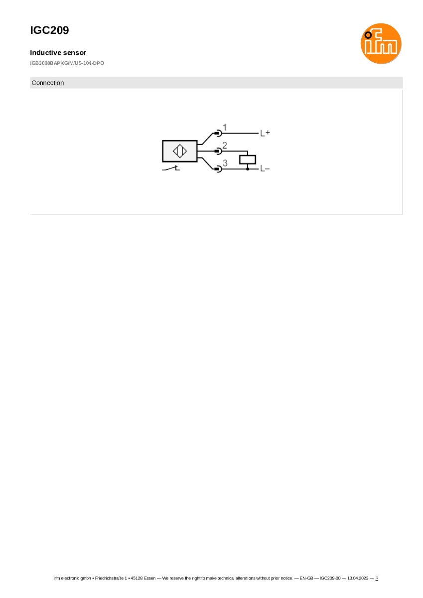 IGC209 \ efector 100 \ Inductive sensor (เซนเซอร์ตรวจจับโลหะ) \IGB3008BAPKG/M/US-104DPO \ RO