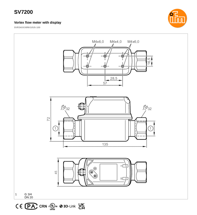 SV7200 \ efector 300 \ Flow sensor (เซนเซอร์วัดการไหล) \SVR34XXXIRKG/US-100 \ US