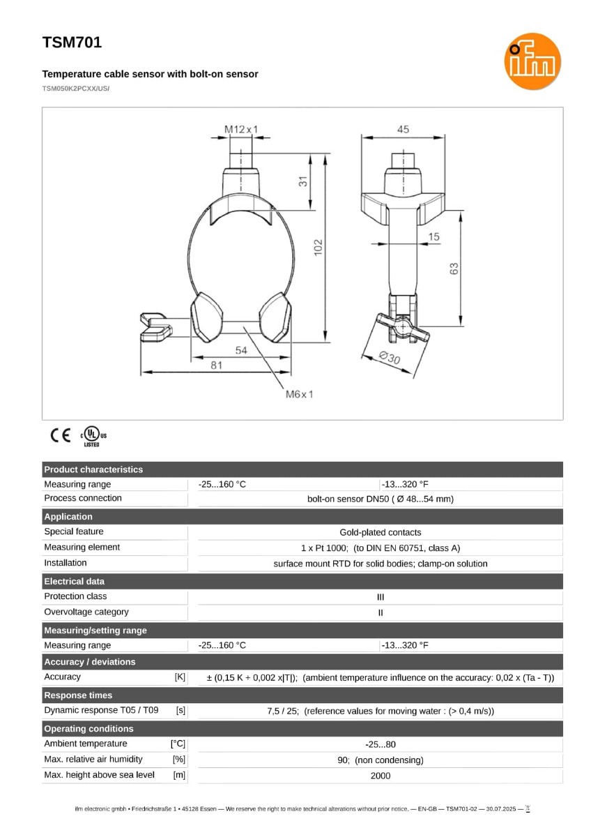 TSM701 \ efector 600 \ Temperature sensors \ TSM050K2PCXX/US/ \ US \
