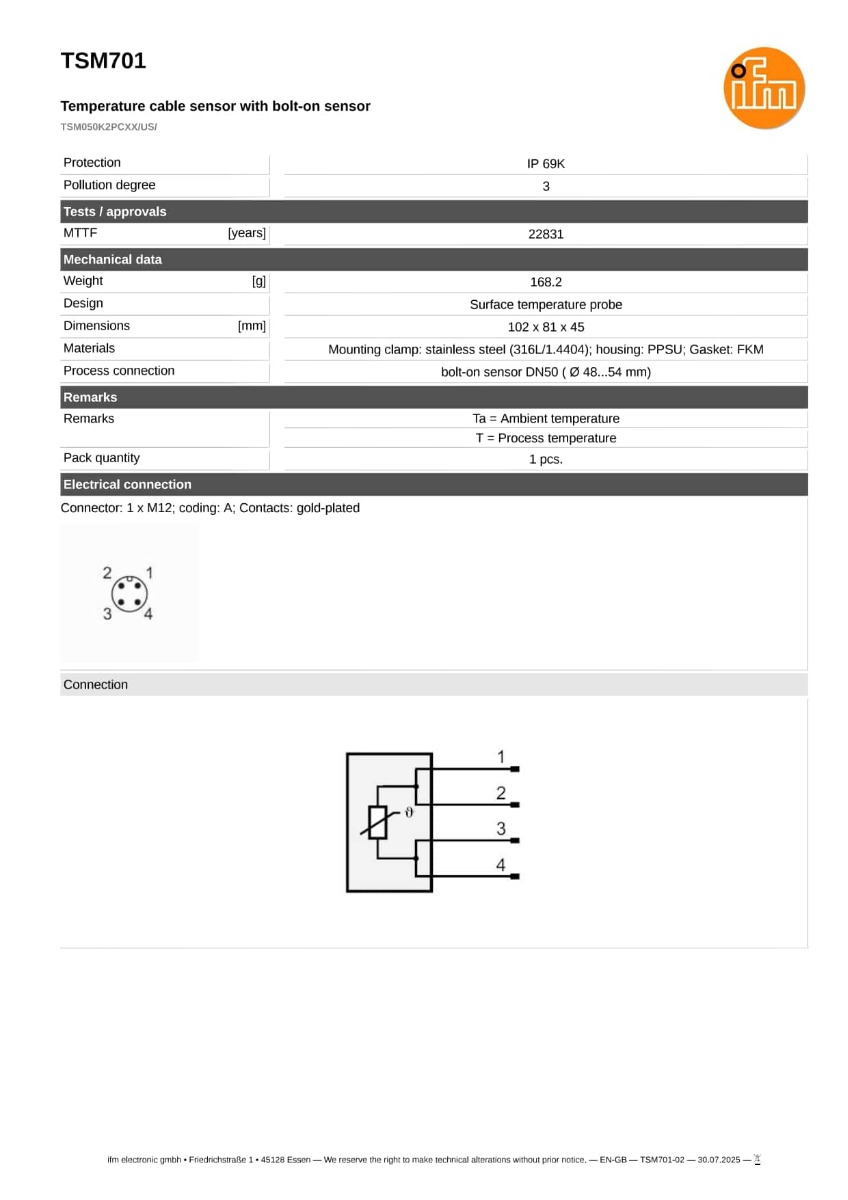 TSM701 \ efector 600 \ Temperature sensors \ TSM050K2PCXX/US/ \ US \