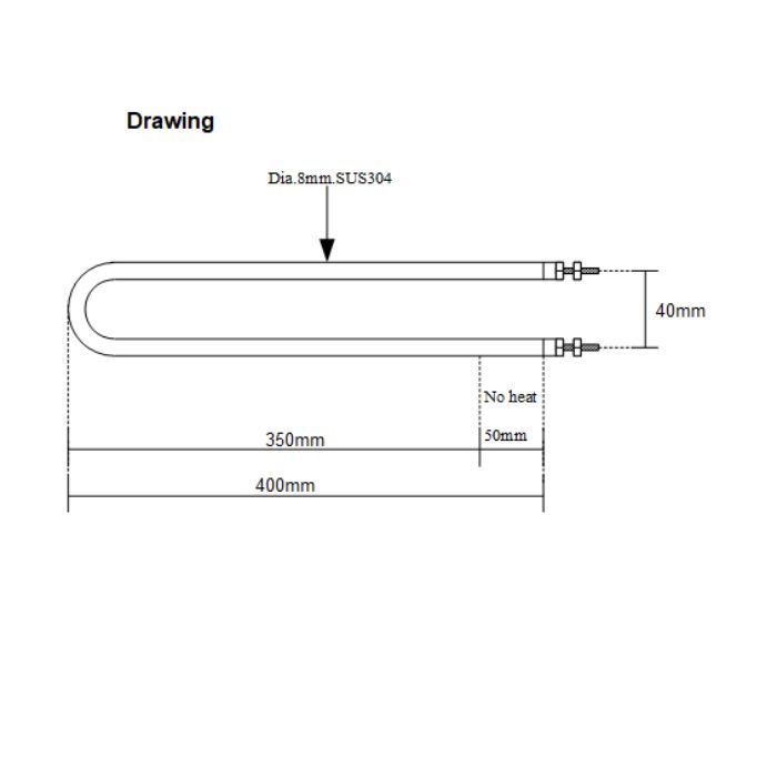 ฮีตเตอร์สแตนเลสตัวยู DIA. 8 x 400MM 2000W AC220V SANGI รุ่น U-4200