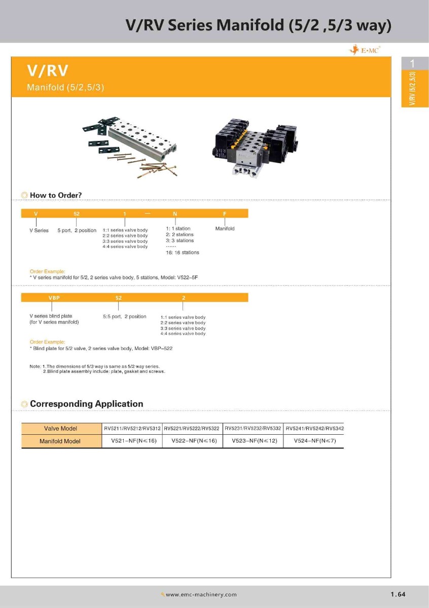 V521-3F \ Manifold \ 1 Series Valve Body / 3 Station \ E.MC