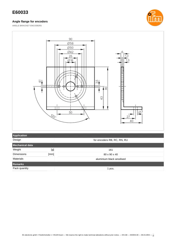 E60033 \ efector 400 \ Encoders \ ANGLE BRACKET ENCODERS \ DE datasheet