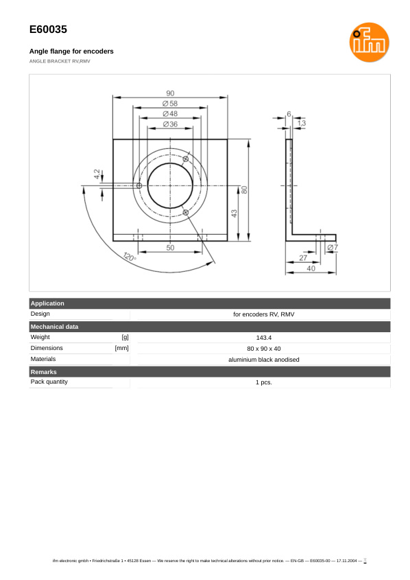 E60035 \ efector 400 \ Encoders \ ANGLE BRACKET RV,RMV \ DE datasheet