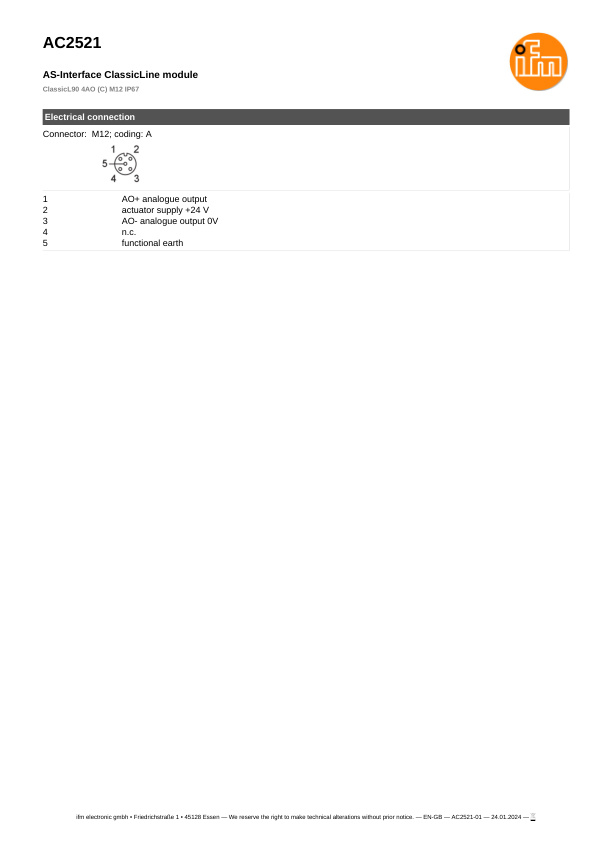 AC2521 \ ecomat 300 \ Bus system AS-interface \ ClassicL90 4AO (C) M12 IP67 \ DE \ datasheet