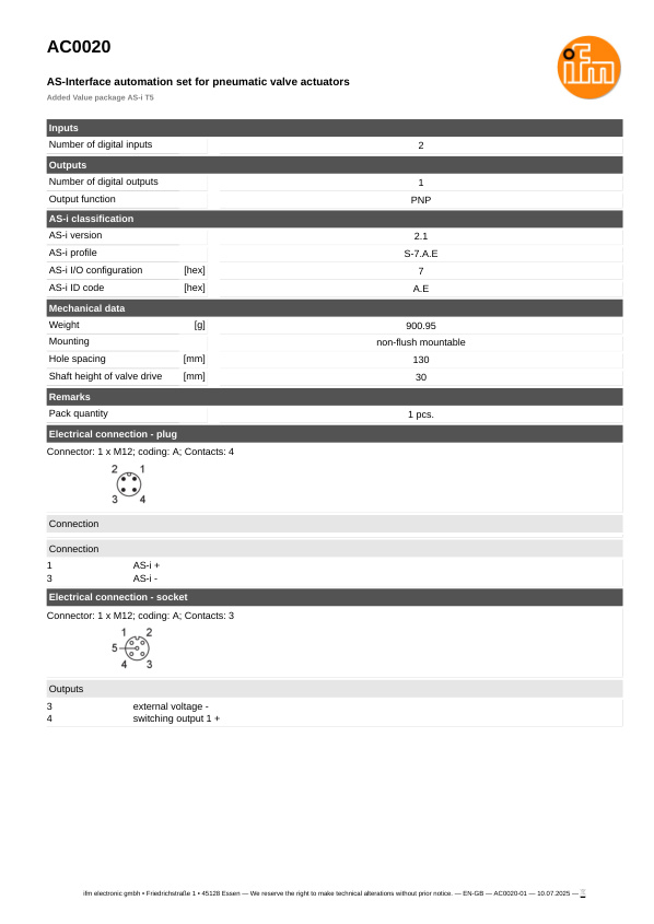 AC0020 \ efector 180 \ Valve sensors \ Added Value package AS-i T5 \ DE \ datasheet