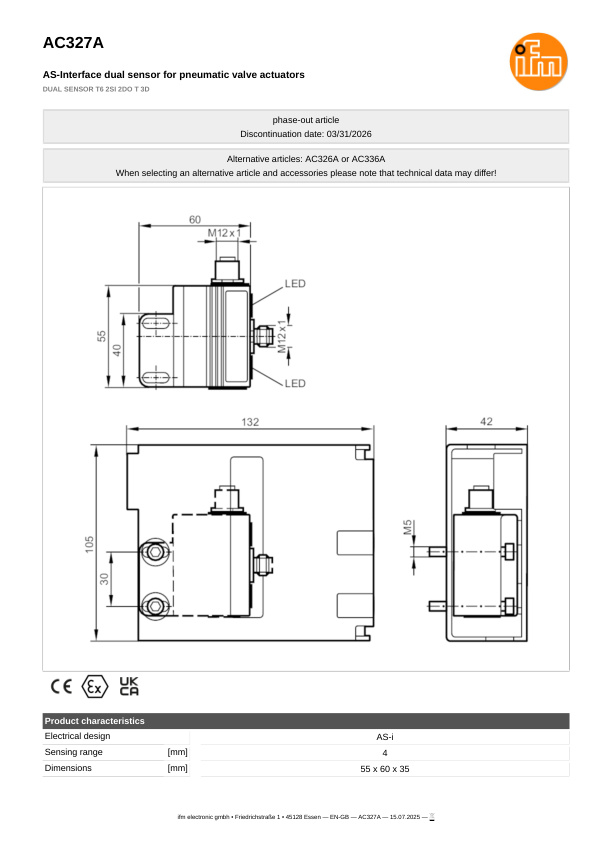 AC327A \ efector 180 \ Valve sensors \ DUAL SENSOR T6 2SI 2DO T 3D \ DE \ datasheet