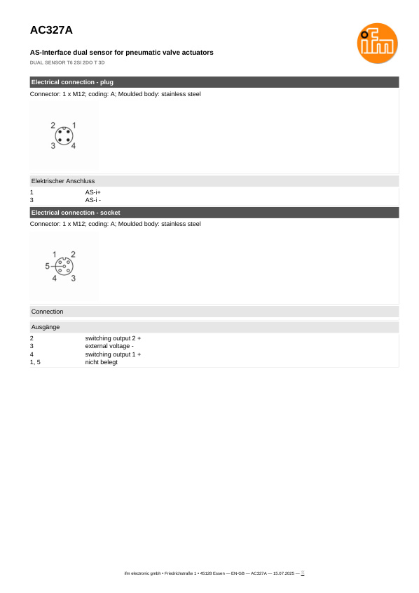 AC327A \ efector 180 \ Valve sensors \ DUAL SENSOR T6 2SI 2DO T 3D \ DE \ datasheet