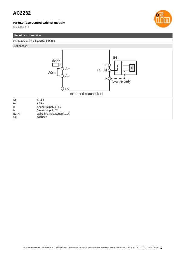 AC2232 \ ecomat 300 \ Bus system AS-interface \ SmartL25 4 DI C \ DE \ datasheet