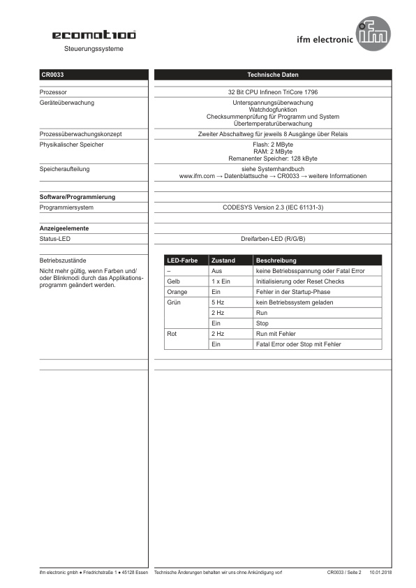 CR0033 \ ecomat 100 \ Mobile controllers \ R360/32bit/16In/16Out \ DE \ datasheet