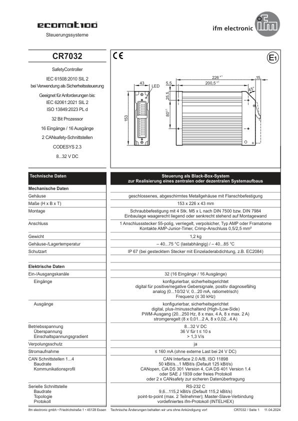 CR7032 \ ecomat 100 \ Mobile controllers \ R360/SafetyController/32 \ DE \ datasheet