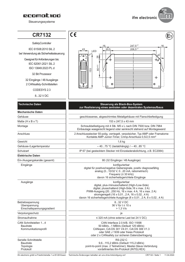 CR7132 \ ecomat 100 \ Mobile controllers \ R360/SafetyControllerEX/32 \ DE \ datasheet