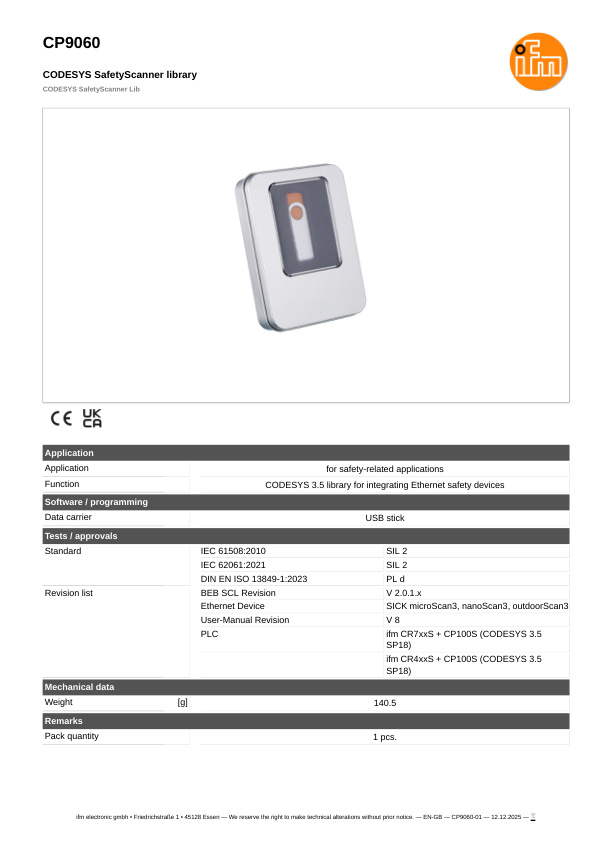 CP9060 \ ecomat 100 \ Mobile controllers \ CODESYS SafetyScanner Lib \ DE datasheet