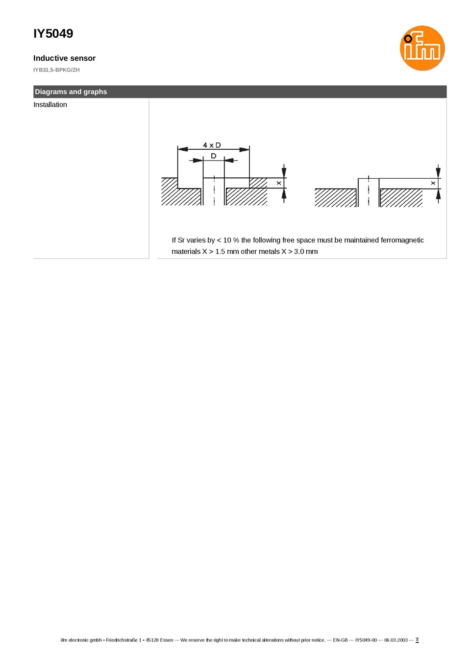 IY5049 \ Inductive sensor \ Range1.5 mm \ PNP NO \ M5 \ Cable PUR 2 m datasheet