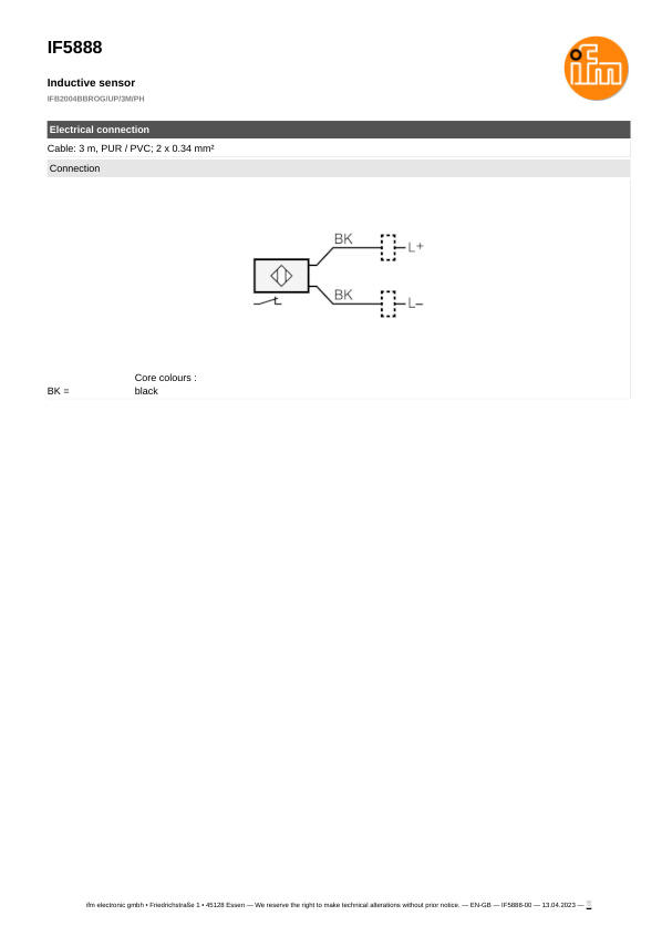 IF5888 \ Inductive sensor \ Range 4 mm \ PNP/NPN NC \ M12 \ Cable PUR 3m datasheet