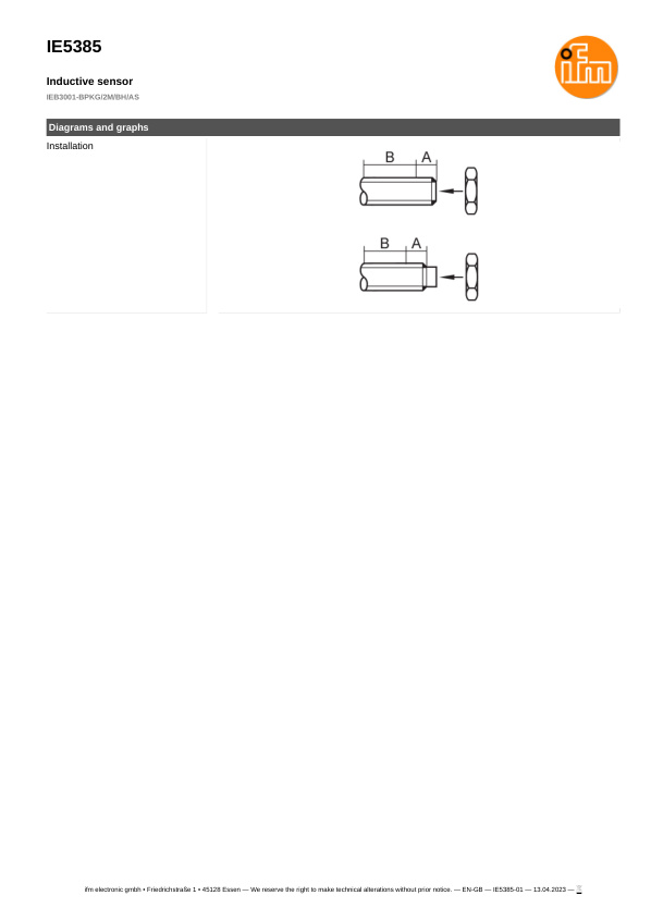 IE5385 \ Inductive sensor \ Range 1 mm \ PNP NO \ M8 \ Connector M8 datasheet