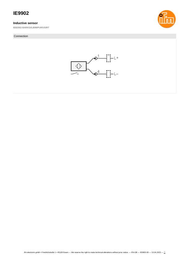 IE9902 \ Inductive sensor \ Range 2 mm \ PNP/NPN NO \ M8 \ Connector M12 datasheet