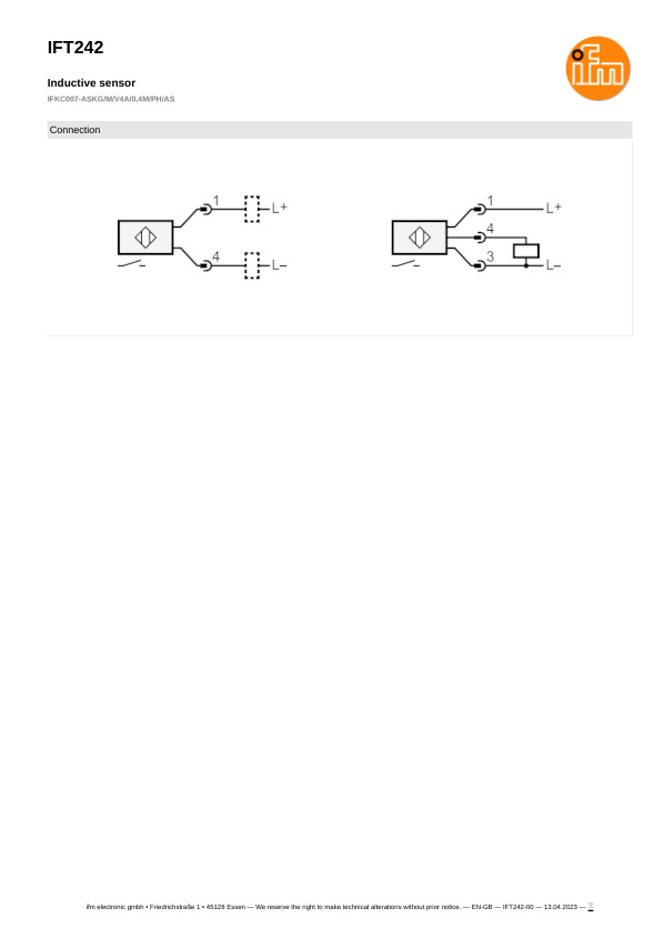 IFT242 \ Inductive sensor \ Range 7 mm \ PNP/NPN NO \ M12 \ Connector M12 datasheet