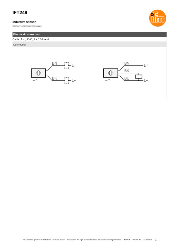 IFT249 \ Inductive sensor \ Range 7 mm \ PNP/NPN NO \ M12 \ Connector M12 datasheet