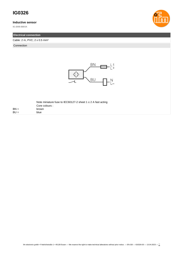 IG0326 \ Inductive sensor \ Range 5 mm \ AC/DC NC \ M18 \ Connector M12 datasheet