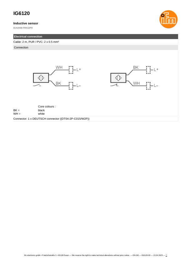 IG6120 \ Inductive sensor \ Range 8 mm \ PNP/NPN NO/NC \ M18 \ Connector M12 datasheet