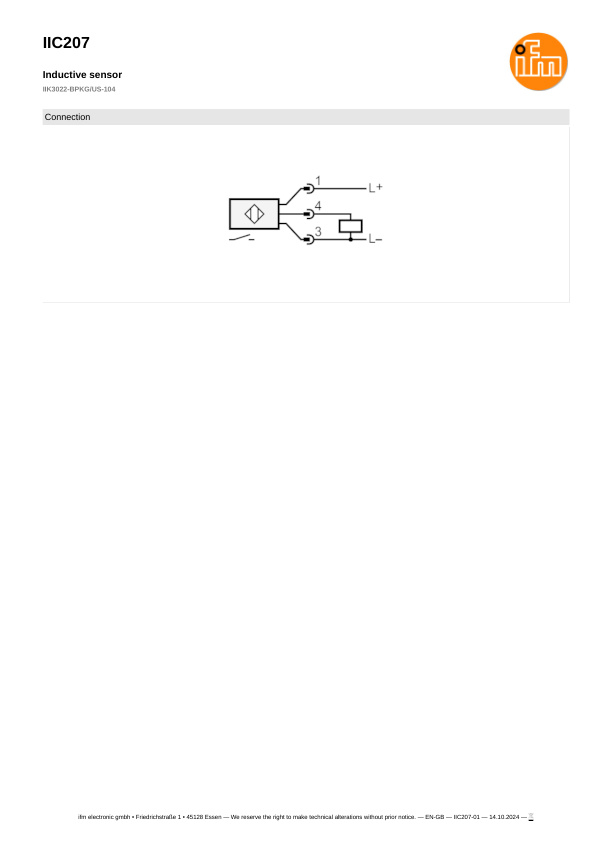 IIC207 \ Inductive sensor \ Range 22 mm \ PNP NO \ M30 \ Connector M12 datasheet