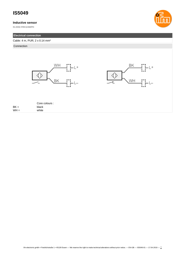 IS5049 \ Inductive sensor \ Range 2 mm \ PNP/NPN NO/NC \ 27.8 x 10.2 x 16 mm \ Cable PUR 4 m datasheet