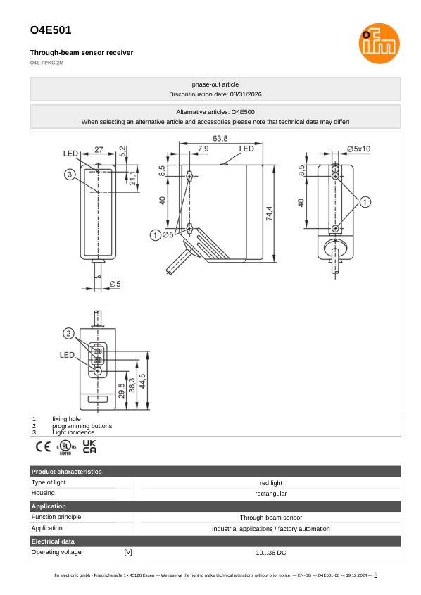 O4E501 \ efector 200 \ Photoelectric sensors \ O4E-FPKG/2M \ DE \ datasheet