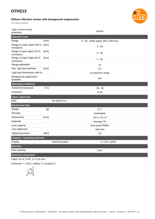 O7H213 \ efector 200 \ Photoelectric sensors \ O7H-HNKG/0,6M/US \ SG \ datasheet