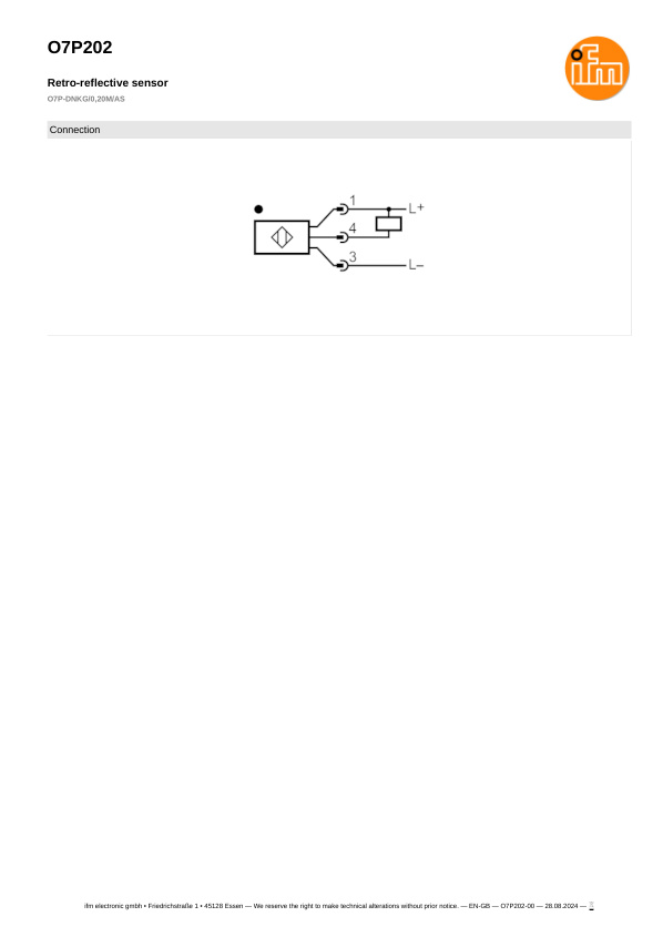 O7P202 \ efector 200 \ Photoelectric sensors \ O7P-DNKG/0,20M/AS \ SG \ datasheet