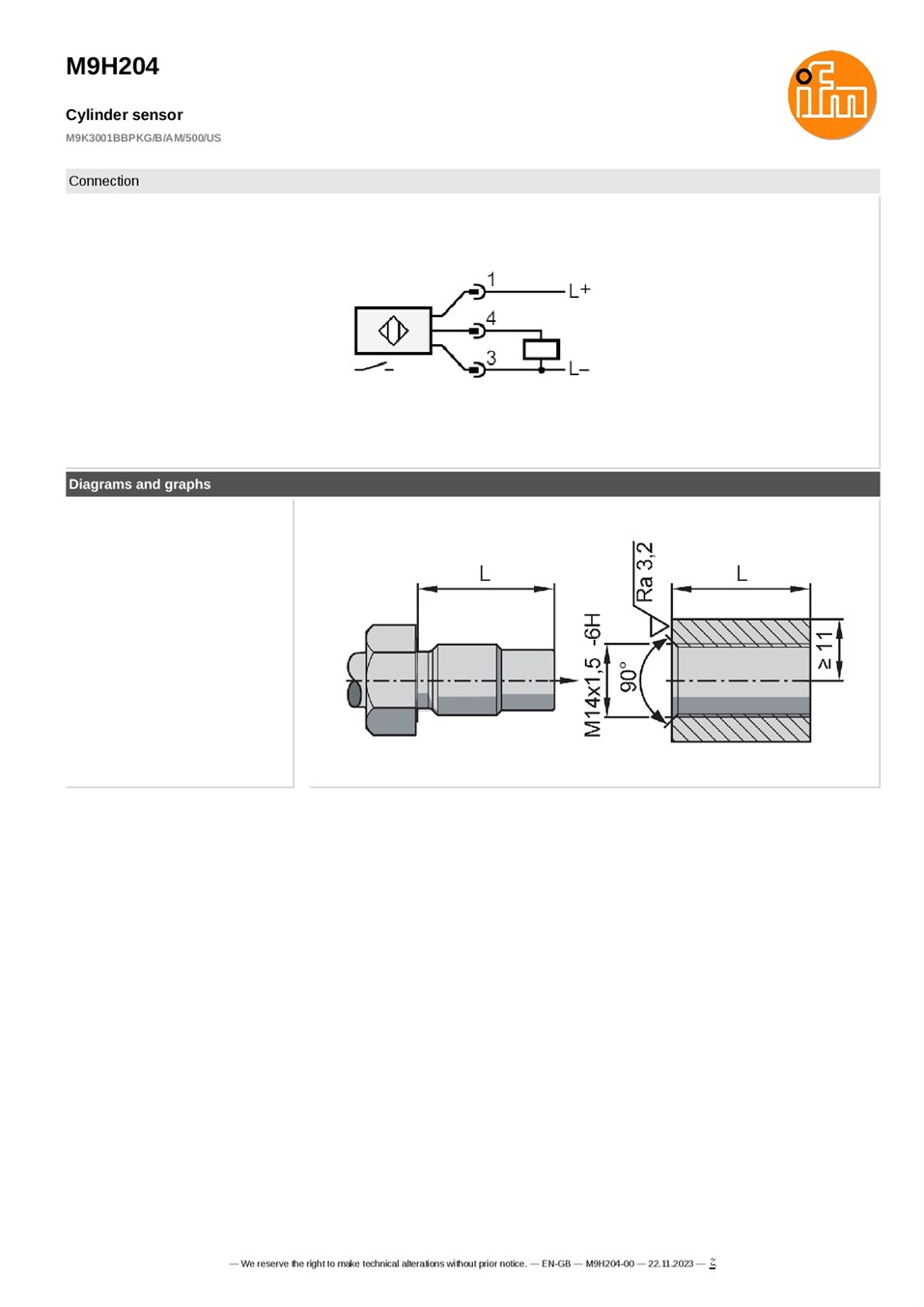 M9H204 \ Magnetic sensors \ Range 1 \ PNP \ NO \ Connector M12 datasheet