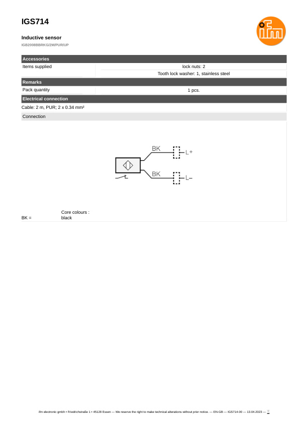 IGS714 \ Inductive sensor \ Range 8 mm \ PNP/NPN NC \ M18 \ Connector M12 datasheet