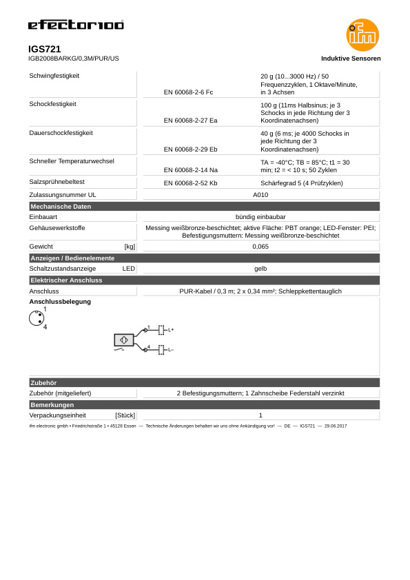 IGS721 \ Inductive sensor \ Range 8 mm \ PNP/NPN NO \ M18 \ Cable PUR 0.3 m datasheet